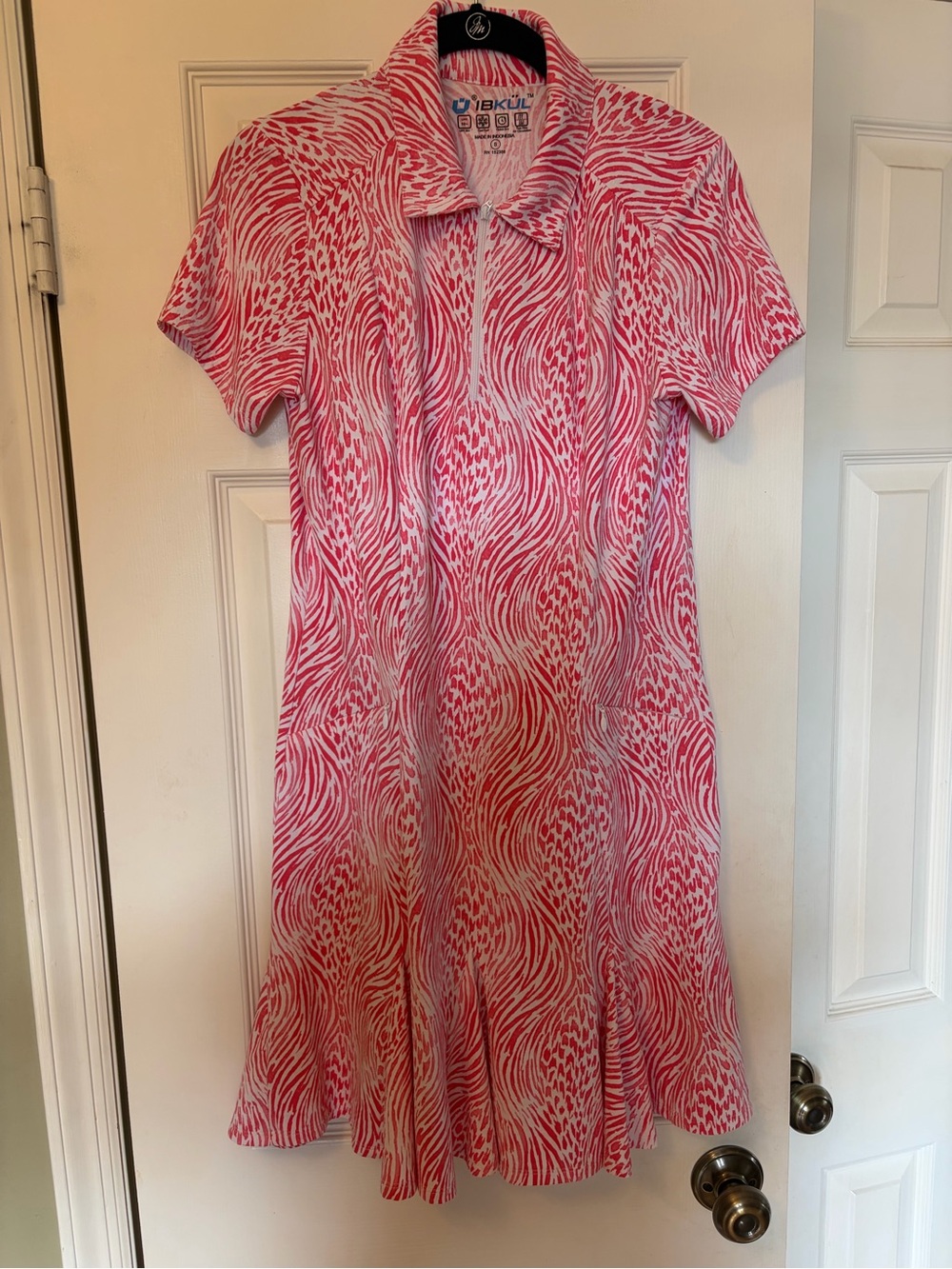 IBKUL Women's Alena Print Short Sleeve Godet Golf Dress Size S - Picture 2 of 6